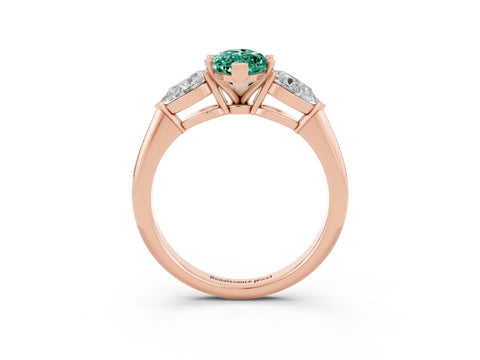 Rose gold Three-Stone Marquise Cut Green Sapphire Ring with Pear Side Stones and Four-Prong Setting_3