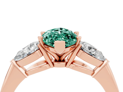 Rose gold Three-Stone Marquise Cut Green Sapphire Ring with Pear Side Stones and Four-Prong Setting_4