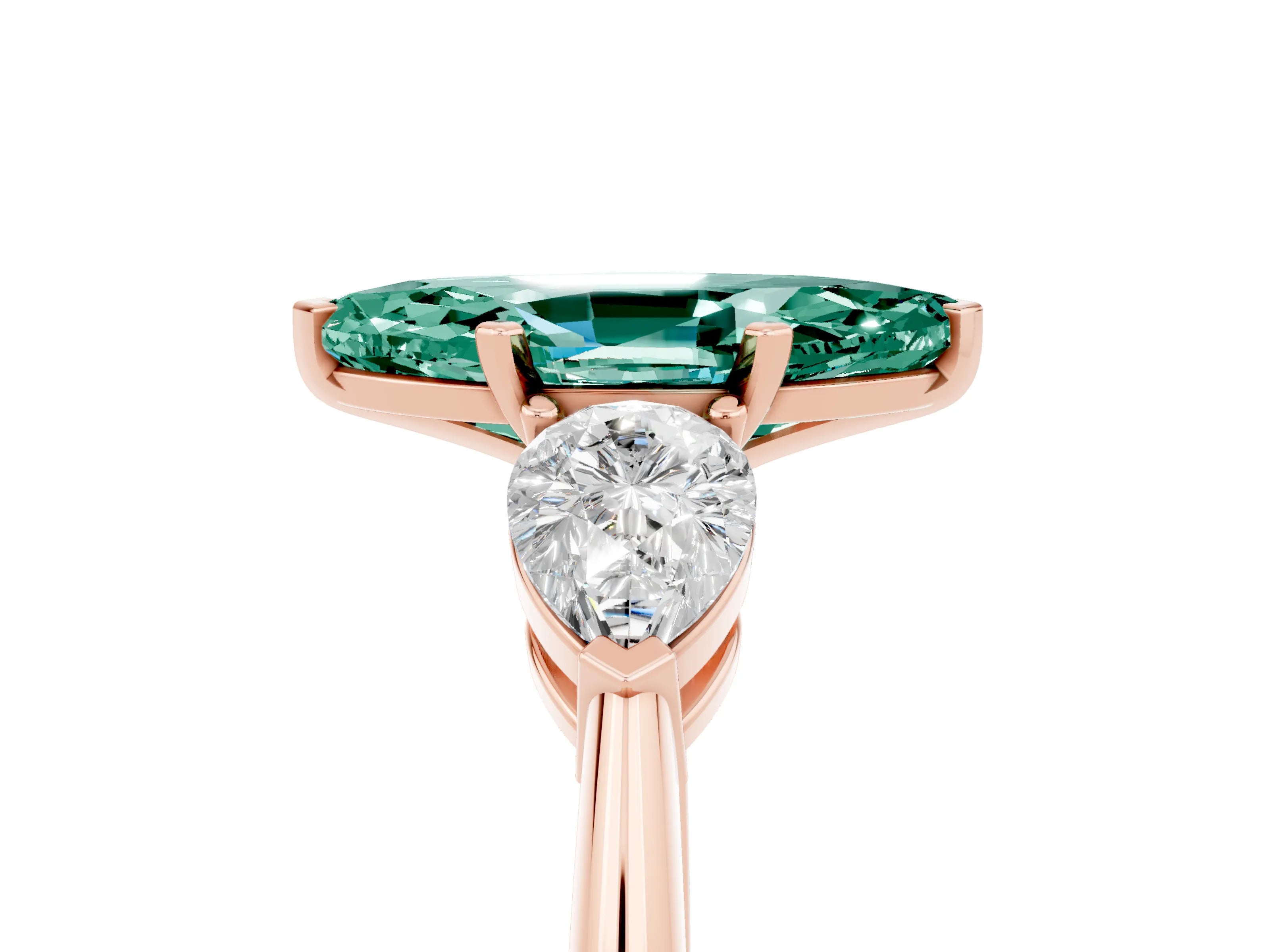 Rose gold Three-Stone Marquise Cut Green Sapphire Ring with Pear Side Stones and Four-Prong Setting_5