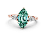 Rose gold Three-Stone Marquise Cut Green Sapphire Ring with Pear  Side Stones in Four-Prong Setting_12
