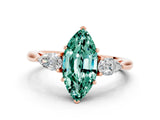 Rose gold Three-Stone Marquise Cut Green Sapphire Ring with Pear  Side Stones in Four-Prong Setting_36