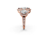 Rose gold Three-Stone Marquise Cut Halo Diamond Milgrain Band with Four-Prong Setting_5