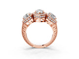 Rose gold Three-Stone Marquise Cut Halo Diamond Milgrain Band with Four-Prong Setting_6