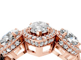 Rose gold Three-Stone Marquise Cut Halo Diamond Milgrain Band with Four-Prong Setting_7