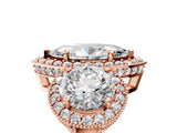 Rose gold Three-Stone Marquise Cut Halo Diamond Milgrain Band with Four-Prong Setting_8