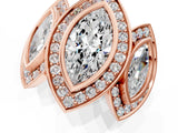 Rose gold Three-Stone Marquise Cut Halo Pavé Diamond Ring_4