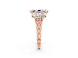 Rose gold Three-Stone Marquise Cut Moissanite Braided Band Ring with Four-Prong Setting_14