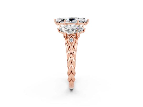 Rose gold Three-Stone Marquise Cut Moissanite Braided Band Ring with Four-Prong Setting