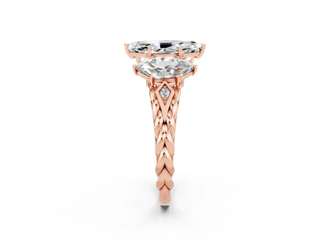 Rose gold Three-Stone Marquise Cut Moissanite Braided Band Ring with Four-Prong Setting_14