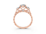 Rose gold Three-Stone Marquise Cut Moissanite Braided Band Ring with Four-Prong Setting_15