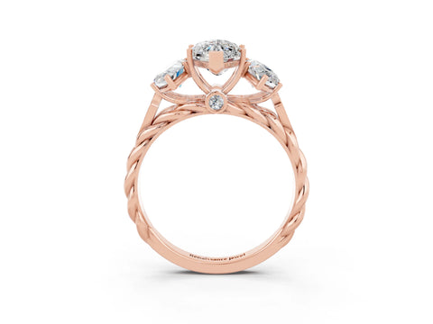 Rose gold Three-Stone Marquise Cut Moissanite Braided Band Ring with Four-Prong Setting_15