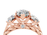 Rose gold Three-Stone Marquise Cut Moissanite Braided Band Ring with Four-Prong Setting_16