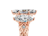 Rose gold Three-Stone Marquise Cut Moissanite Braided Band Ring with Four-Prong Setting_17