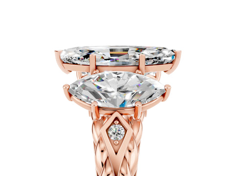 Rose gold Three-Stone Marquise Cut Moissanite Braided Band Ring with Four-Prong Setting_17