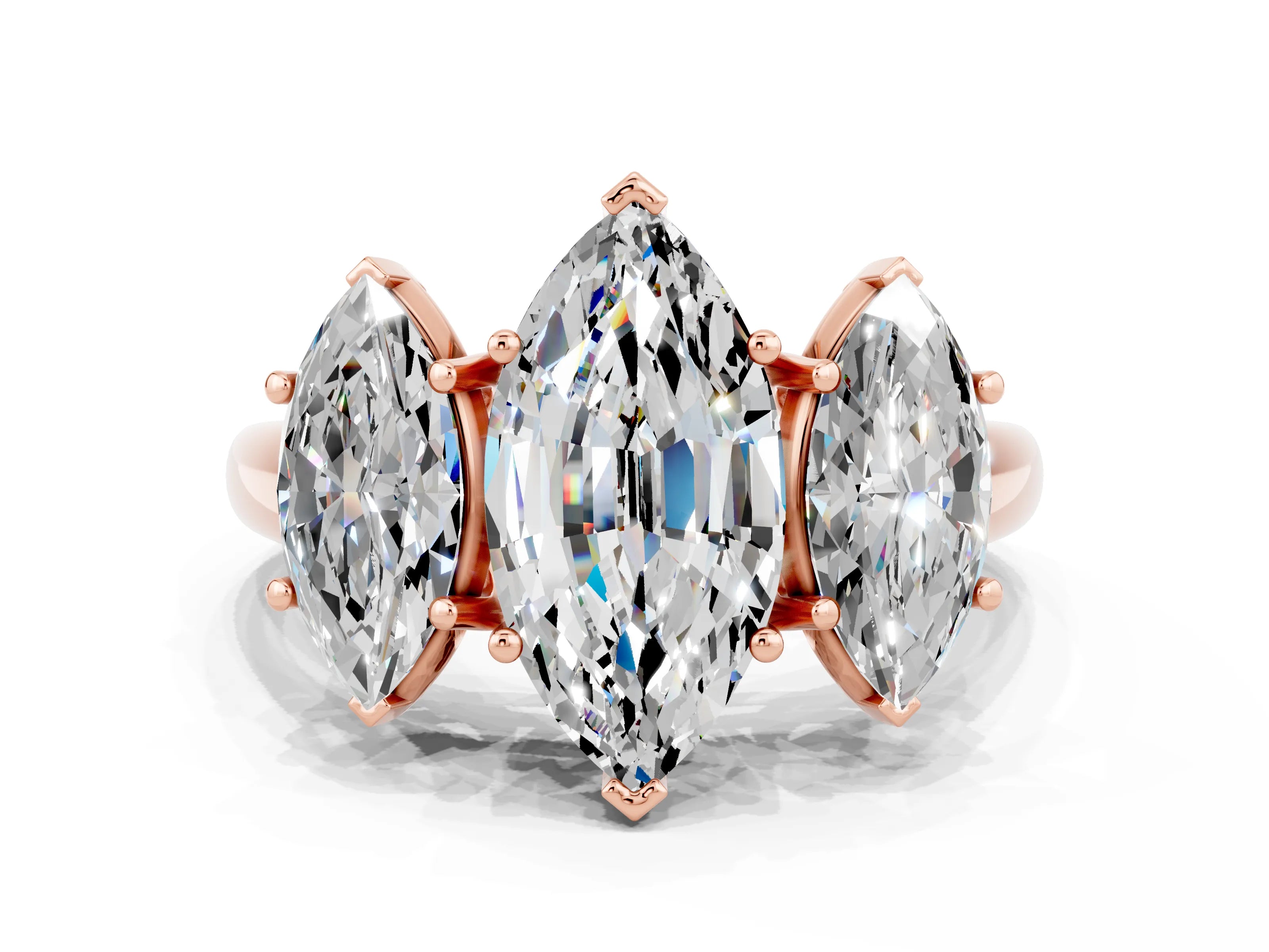 Rose gold Three-Stone Marquise Cut Moissanite Engagement Ring with Prong Setting