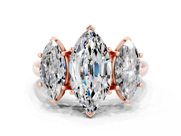 Rose gold Three-Stone Marquise Cut Moissanite Engagement Ring with Prong Setting