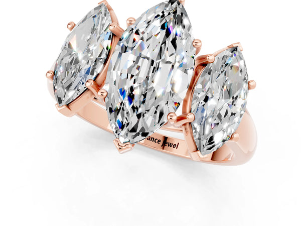 Rose gold Three-Stone Marquise Cut Moissanite Engagement Ring with Prong Setting