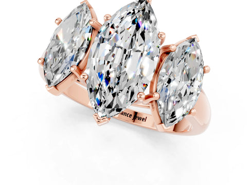Rose gold Three-Stone Marquise Cut Moissanite Engagement Ring with Prong Setting_1