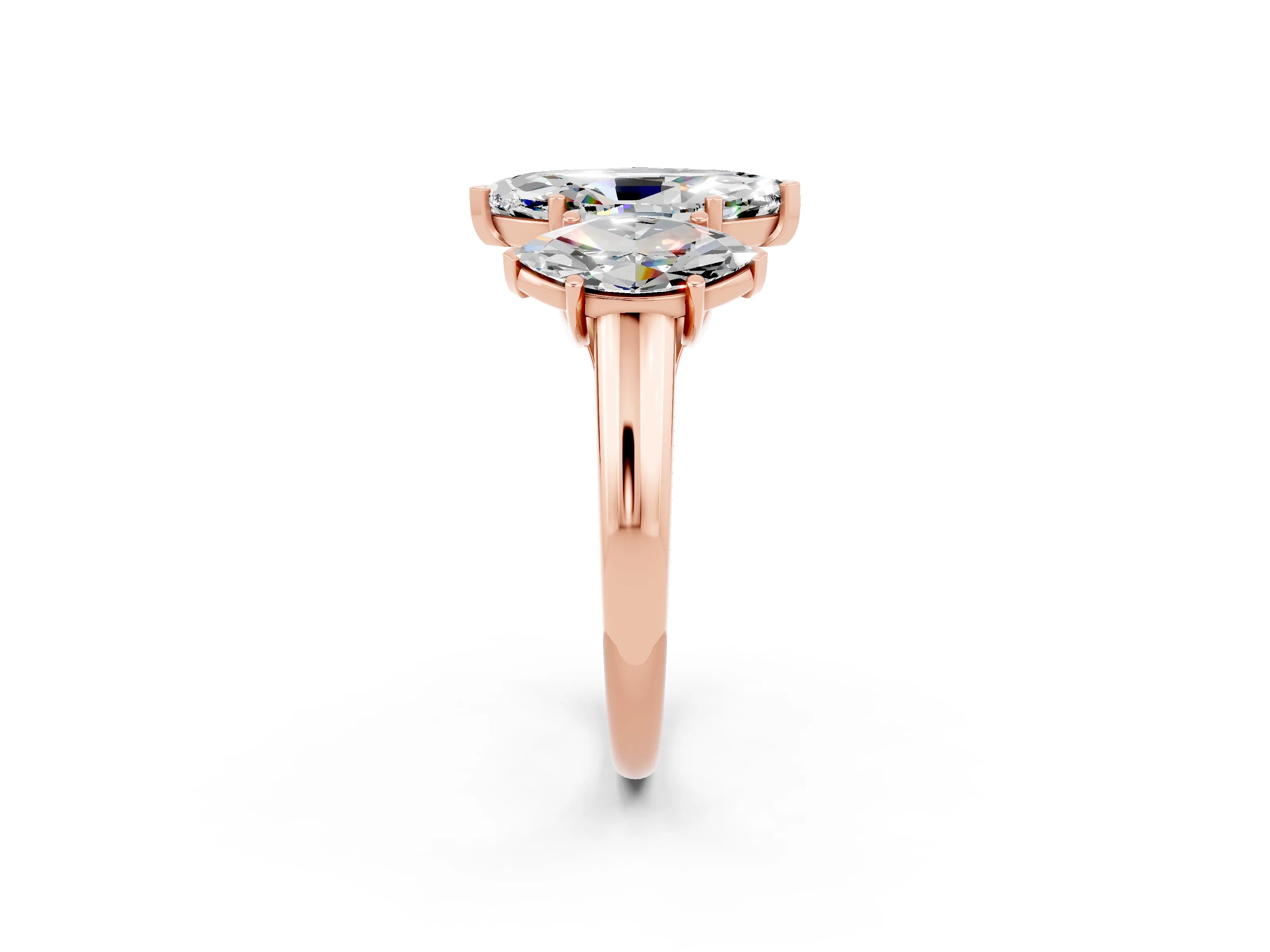 Rose gold Three-Stone Marquise Cut Moissanite Engagement Ring with Prong Setting_2