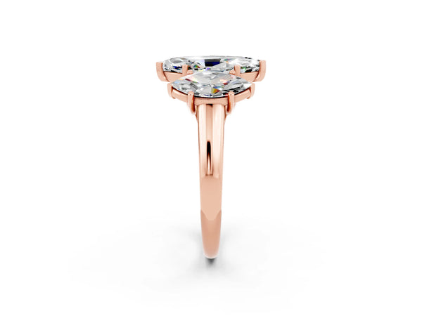 Rose gold Three-Stone Marquise Cut Moissanite Engagement Ring with Prong Setting