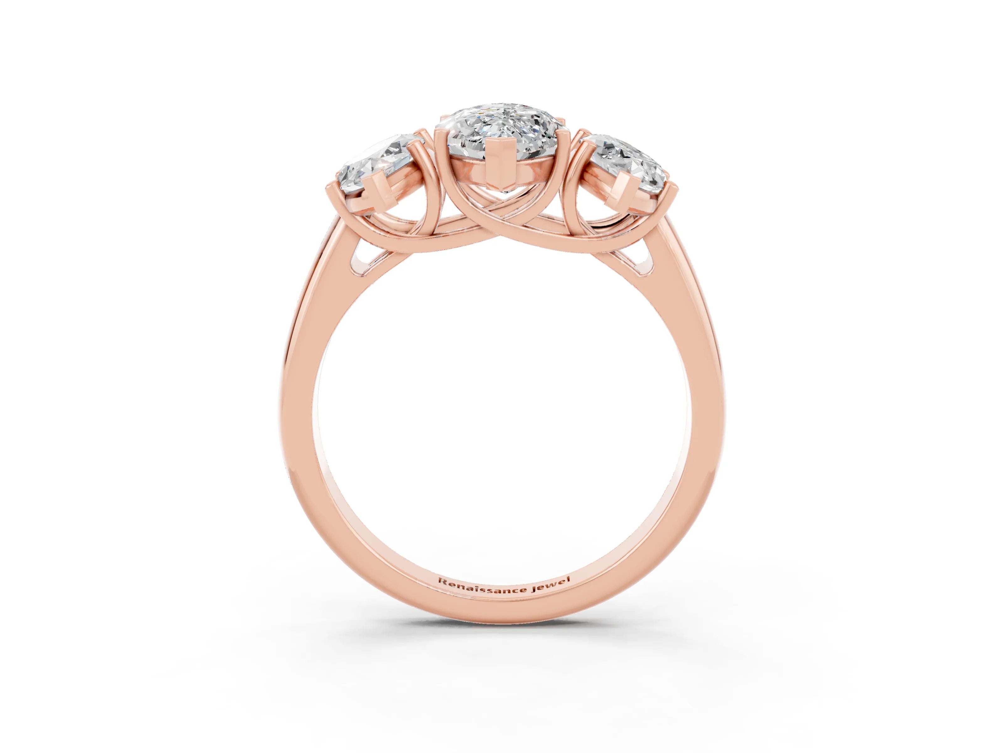 Rose gold Three-Stone Marquise Cut Moissanite Engagement Ring with Prong Setting_3
