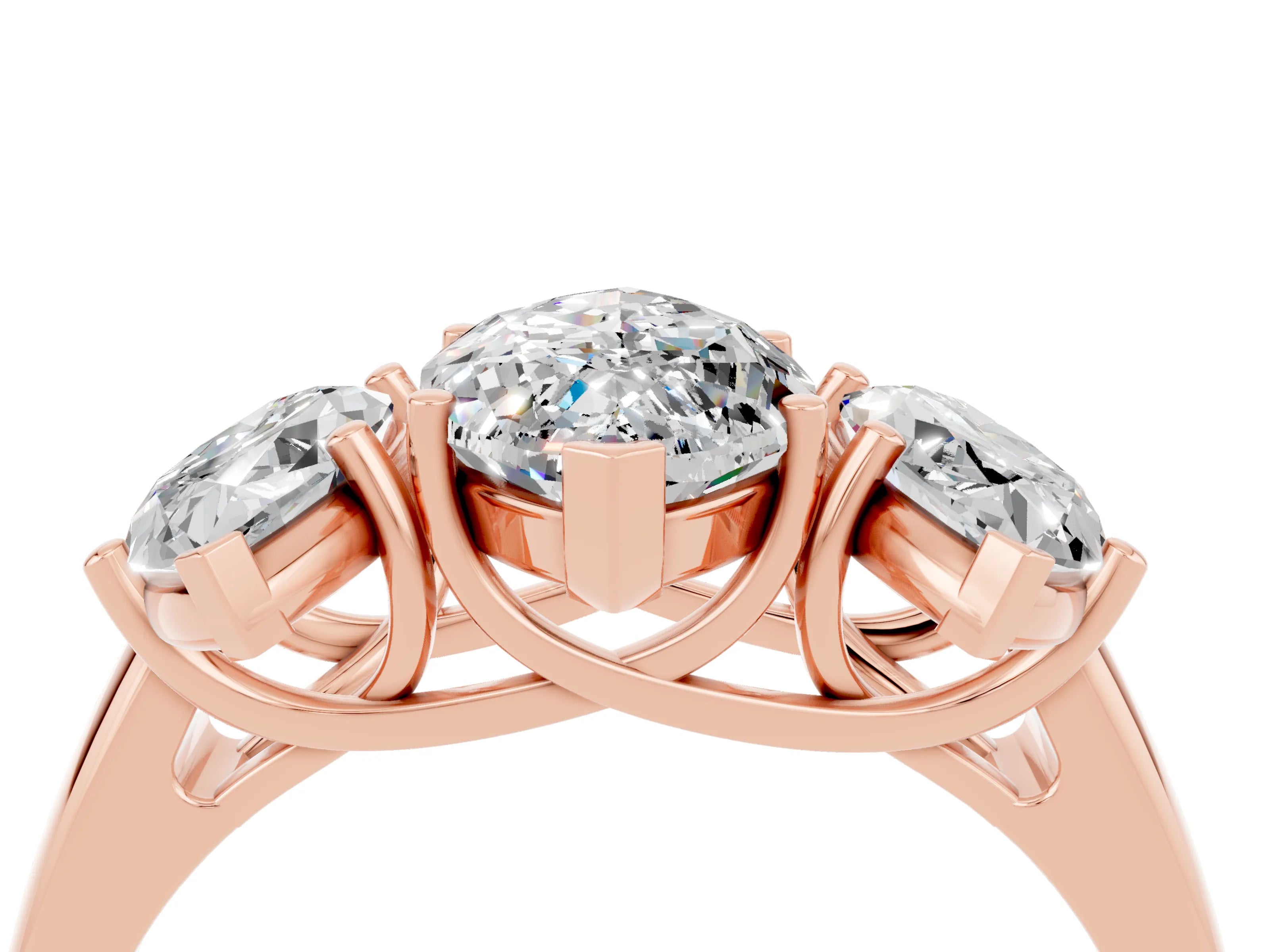 Rose gold Three-Stone Marquise Cut Moissanite Engagement Ring with Prong Setting_4