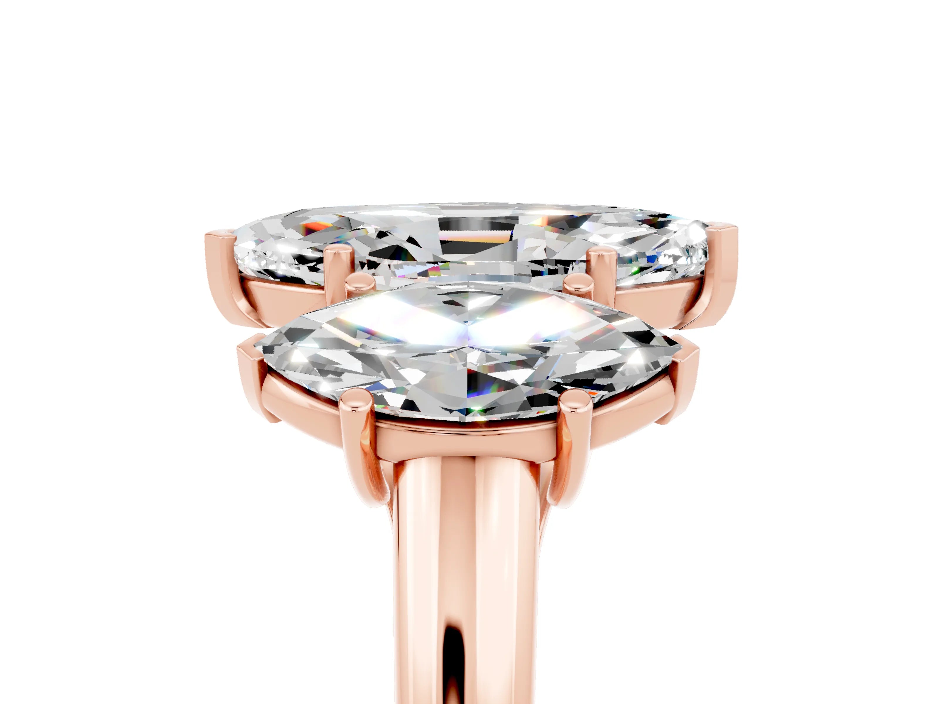 Rose gold Three-Stone Marquise Cut Moissanite Engagement Ring with Prong Setting_5