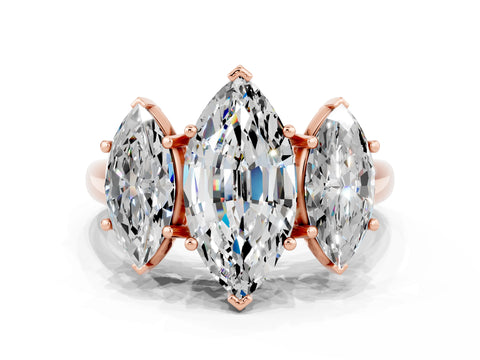 Rose gold Three-Stone Marquise Cut Moissanite Engagement Ring with Prong Setting
