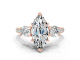 Rose gold Three-Stone Marquise Cut Moissanite Pavé Band with Four-Prong Setting