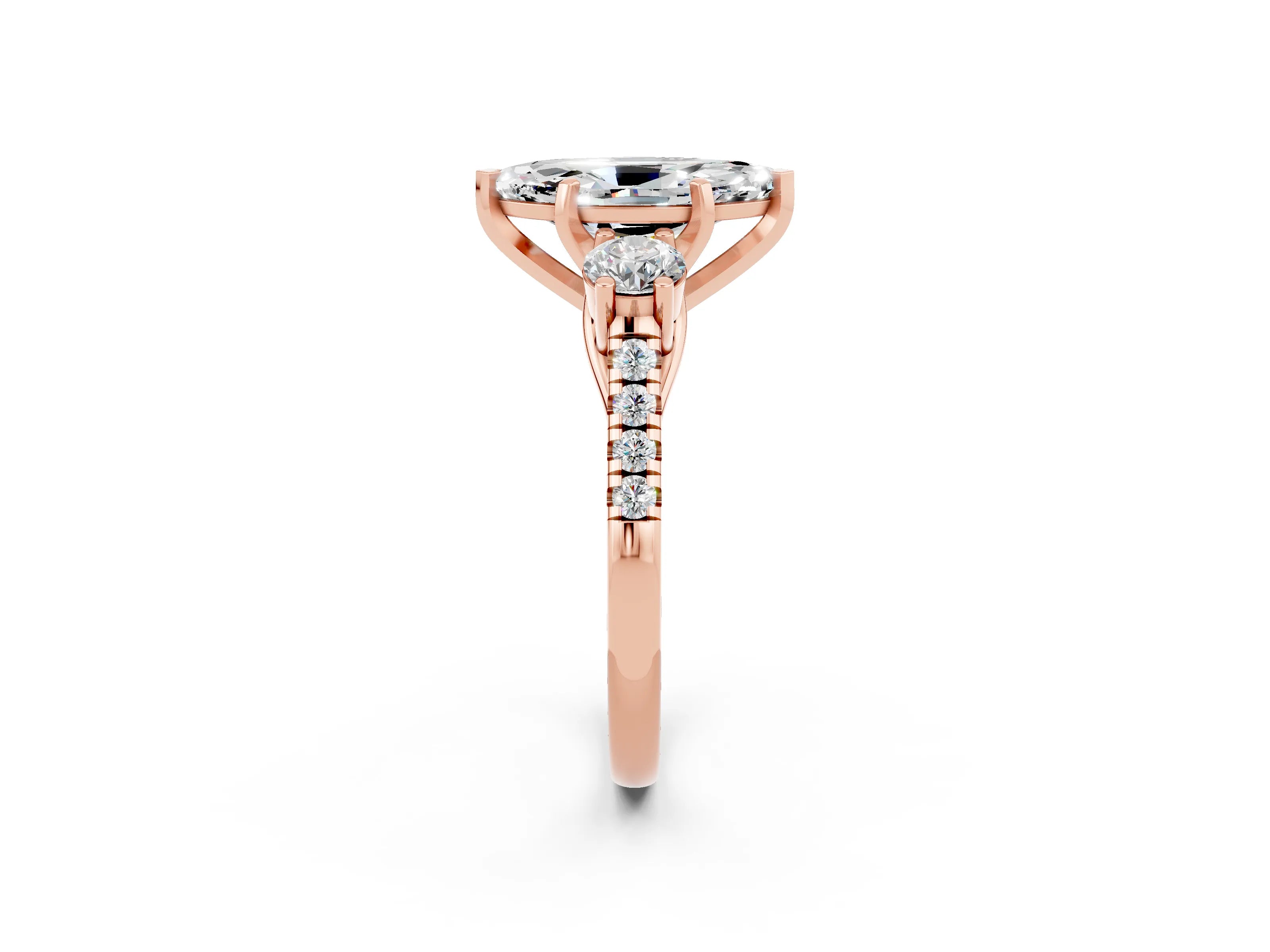 Rose gold Three-Stone Marquise Cut Moissanite Pavé Band with Four-Prong Setting_2
