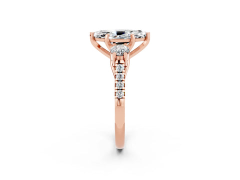 Rose gold Three-Stone Marquise Cut Moissanite Pavé Band with Four-Prong Setting_2
