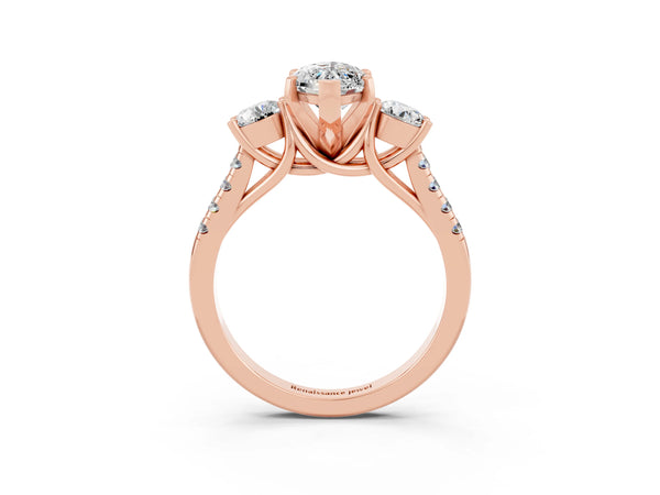 Rose gold Three-Stone Marquise Cut Moissanite Pavé Band with Four-Prong Setting