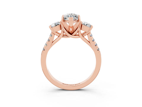 Rose gold Three-Stone Marquise Cut Moissanite Pavé Band with Four-Prong Setting_3