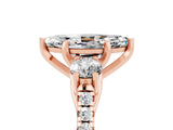 Rose gold Three-Stone Marquise Cut Moissanite Pavé Band with Four-Prong Setting_5