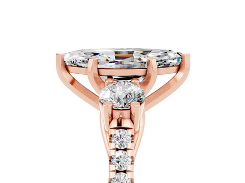 Rose gold Three-Stone Marquise Cut Moissanite Pavé Band with Four-Prong Setting_5