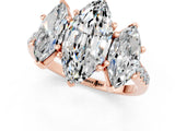 Rose gold Three-Stone Marquise Cut Moissanite Ring with Pavé Band and Prong Setting_13