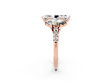 Rose gold Three-Stone Marquise Cut Moissanite Ring with Pavé Band and Prong Setting_14