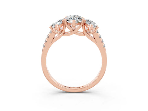 Rose gold Three-Stone Marquise Cut Moissanite Ring with Pavé Band and Prong Setting_15