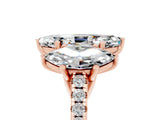 Rose gold Three-Stone Marquise Cut Moissanite Ring with Pavé Band and Prong Setting_17
