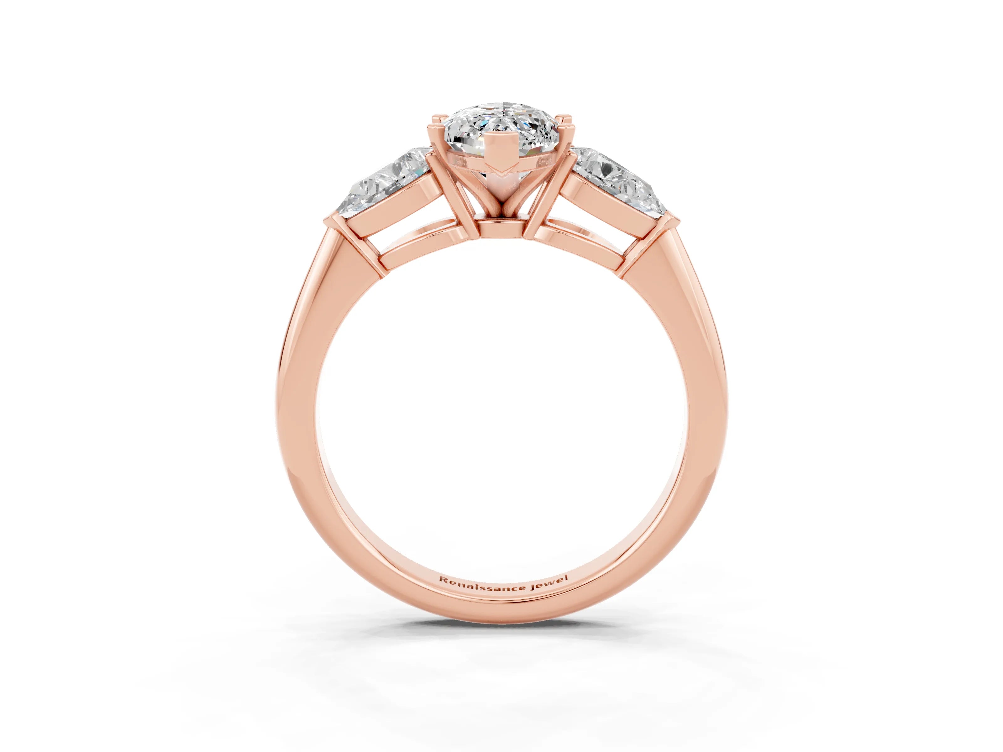 Rose gold Three-Stone Marquise Cut Moissanite Ring with Pear Side Stones and Four-Prong Setting_3