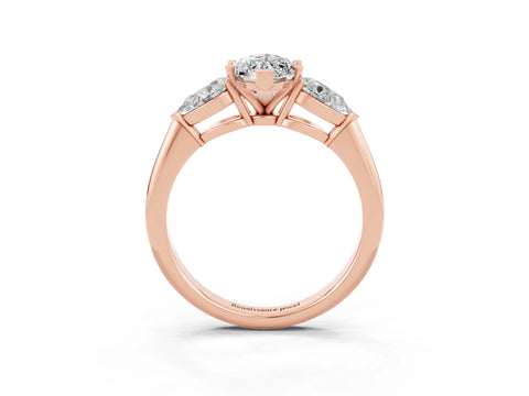 Rose gold Three-Stone Marquise Cut Moissanite Ring with Pear Side Stones and Four-Prong Setting_3