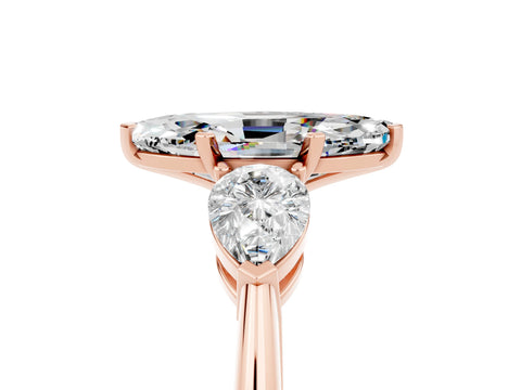Rose gold Three-Stone Marquise Cut Moissanite Ring with Pear Side Stones and Four-Prong Setting_5