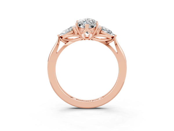 Rose gold Three-Stone Marquise Cut Moissanite Ring with Pear  Side Stones in Four-Prong Setting