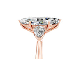Rose gold Three-Stone Marquise Cut Moissanite Ring with Pear  Side Stones in Four-Prong Setting_41