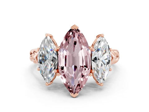 Rose gold Three-Stone Marquise Cut Morganite Braided Band Ring with Four-Prong Setting_12
