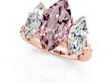 Rose gold Three-Stone Marquise Cut Morganite Braided Band Ring with Four-Prong Setting_13