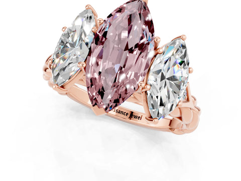 Rose gold Three-Stone Marquise Cut Morganite Braided Band Ring with Four-Prong Setting_13
