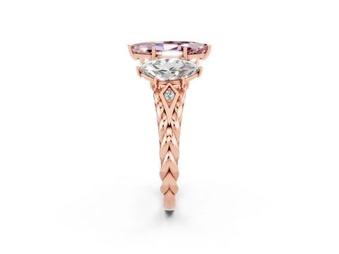 Rose gold Three-Stone Marquise Cut Morganite Braided Band Ring with Four-Prong Setting_14