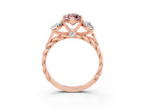 Rose gold Three-Stone Marquise Cut Morganite Braided Band Ring with Four-Prong Setting_15