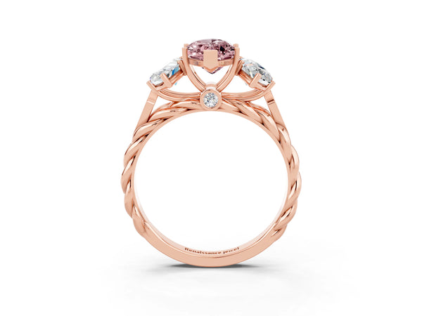 Rose gold Three-Stone Marquise Cut Morganite Braided Band Ring with Four-Prong Setting